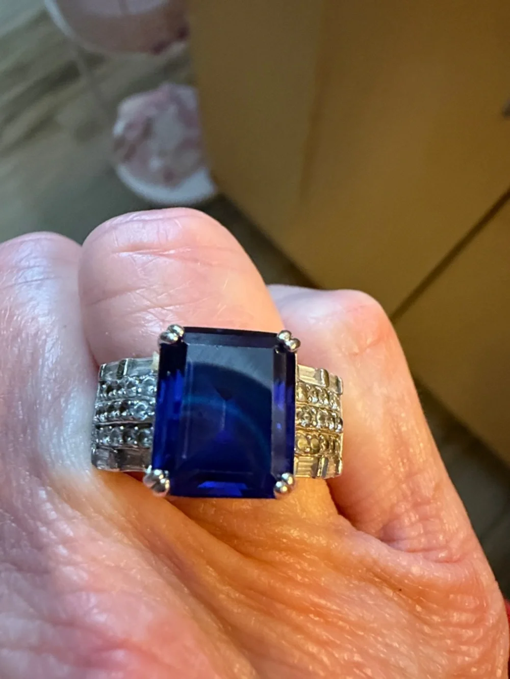 Vintage Estate Men’s  925 silver Ring with Sapphire and Small Diamonds